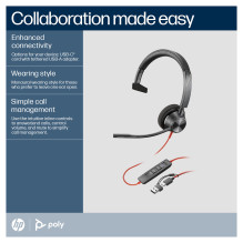 HP Poly Blackwire 3310 Monoural Microsoft Teams sertifikuotos USB-C ausinės + USB-C / A adapteris HP Poly Blackwire 3310 Monoural Microsoft Teams sertifikuotos USB-C ausinės + USB-C / A adapteris