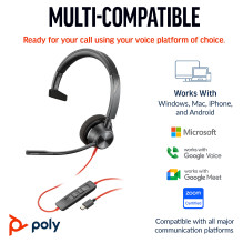 HP Poly Blackwire 3310 Monoural Microsoft Teams sertifikuotos USB-C ausinės + USB-C / A adapteris HP Poly Blackwire 3310 Monoural Microsoft Teams sertifikuotos USB-C ausinės + USB-C / A adapteris