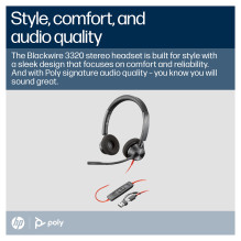 HP Poly Blackwire 3320 stereo ausinės su „Microsoft Teams“ sertifikuotomis USB-C ausinėmis + USB-C / A adapteriu HP Poly Blackwire 3320 stereo ausinės su „Microsoft Teams“ sertifikuotomis USB-C ausinėmis + USB-C / A adapteriu