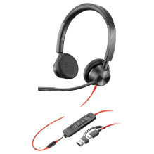 HP Poly Blackwire 3325 Stereo Microsoft Teams Certified USB-C Headset +3.5mm Plug +USB-C / A Adapter