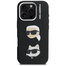 Karl Lagerfeld FW Grained Karl &amp; Choupette Heads Pins Case for iPhone 16 Pro - Black