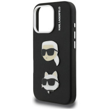 Karl Lagerfeld FW Grained Karl &amp; Choupette Heads Pins Case for iPhone 16 Pro - Black