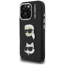 Karl Lagerfeld FW Grained Karl &amp; Choupette Heads Pins Case for iPhone 16 Pro Max - Black