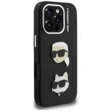 Karl Lagerfeld FW Grained Karl &amp; Choupette Heads Pins Case for iPhone 16 Pro Max - Black
