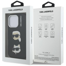 Karl Lagerfeld FW Grained Karl &amp; Choupette Heads Pins Case for iPhone 16 Pro Max - Black