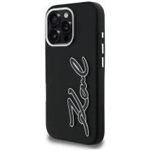 Karl Lagerfeld FW Grained Signature Logo iPhone 16 Pro Case - Black
