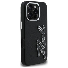 Karl Lagerfeld FW Grained Signature Logo iPhone 16 Pro Case - Black