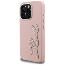 Karl Lagerfeld FW Grained Signature Logo iPhone 16 Pro Max Case - Pink
