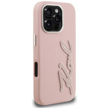 Karl Lagerfeld FW Grained Signature Logo iPhone 16 Pro Case - Pink