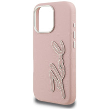 Karl Lagerfeld FW Grained Signature Logo iPhone 16 Pro Case - Pink