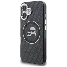 Karl Lagerfeld IML Glitter Karl &amp; Choupette Heads Logo MagSafe Case for iPhone 16 - Black