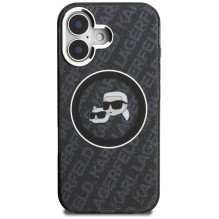Karl Lagerfeld IML Glitter Karl &amp; Choupette Heads Logo MagSafe Case for iPhone 16 - Black