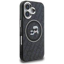 Karl Lagerfeld IML Glitter Karl &amp; Choupette Heads Logo MagSafe Case for iPhone 16 - Black