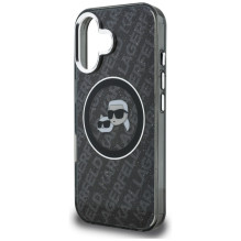 Karl Lagerfeld IML Glitter Karl &amp; Choupette Heads Logo MagSafe Case for iPhone 16 - Black