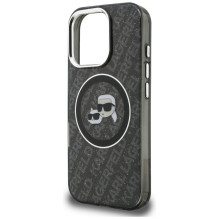 Karl Lagerfeld IML Glitter Karl &amp; Choupette Heads Logo MagSafe Case for iPhone 16 Pro - Black
