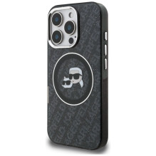 Karl Lagerfeld IML Glitter Karl &amp; Choupette Heads Logo MagSafe Case for iPhone 16 Pro Max - Black
