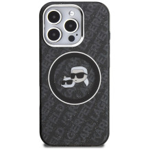 Karl Lagerfeld IML Glitter Karl &amp; Choupette Heads Logo MagSafe Case for iPhone 16 Pro Max - Black