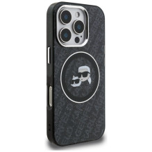 Karl Lagerfeld IML Glitter Karl &amp; Choupette Heads Logo MagSafe Case for iPhone 16 Pro Max - Black