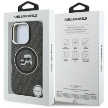 Karl Lagerfeld IML Glitter Karl &amp; Choupette Heads Logo MagSafe Case for iPhone 16 Pro Max - Black