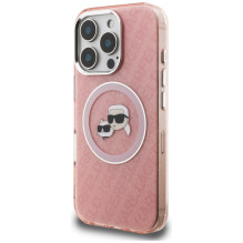 Karl Lagerfeld IML Glitter Karl &amp; Choupette Heads Logo MagSafe Case for iPhone 16 Pro Max - Pink