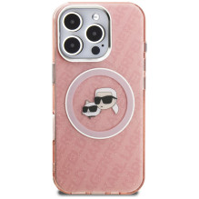 Karl Lagerfeld IML Glitter Karl &amp; Choupette Heads Logo MagSafe Case for iPhone 16 Pro Max - Pink