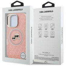 Karl Lagerfeld IML Glitter Karl &amp; Choupette Heads Logo MagSafe Case for iPhone 16 Pro Max - Pink
