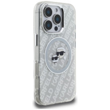 Karl Lagerfeld IML Glitter Karl &amp; Choupette Heads Logo MagSafe Case for iPhone 16 Pro Max - Gray
