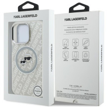 Karl Lagerfeld IML Glitter Karl &amp; Choupette Heads Logo MagSafe Case for iPhone 16 Pro Max - Gray