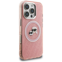 Karl Lagerfeld IML Glitter Karl &amp; Choupette Heads Logo MagSafe Case for iPhone 16 Pro - Pink