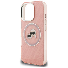 Karl Lagerfeld IML Glitter Karl &amp; Choupette Heads Logo MagSafe Case for iPhone 16 Pro - Pink