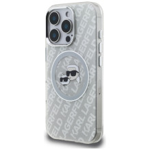 Karl Lagerfeld IML Glitter Karl &amp; Choupette Heads Logo MagSafe Case for iPhone 16 Pro - Gray