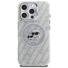 Karl Lagerfeld IML Glitter Karl &amp; Choupette Heads Logo MagSafe Case for iPhone 16 Pro - Gray
