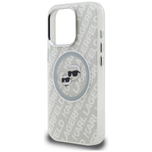 Karl Lagerfeld IML Glitter Karl &amp; Choupette Heads Logo MagSafe Case for iPhone 16 Pro - Gray