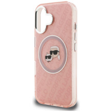 Karl Lagerfeld IML Glitter Karl &amp; Choupette Heads Logo MagSafe iPhone 16 Case - Pink