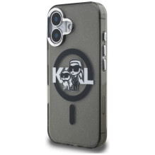 Karl Lagerfeld IML Glitter Karl &amp; Choupette Sketch Logo MagSafe Case for iPhone 16 - Black