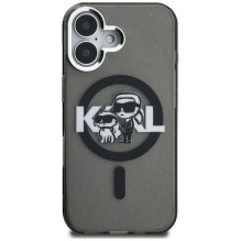 Karl Lagerfeld IML Glitter Karl &amp; Choupette Sketch Logo MagSafe Case for iPhone 16 - Black
