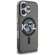 Karl Lagerfeld IML Glitter Karl &amp; Choupette Sketch Logo MagSafe Case for iPhone 16 - Black