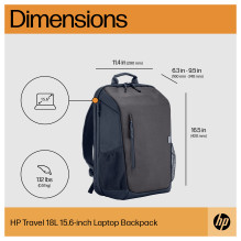 HP Travel 18 litrų 15,6 colio geležies pilkos spalvos nešiojamojo kompiuterio kuprinė