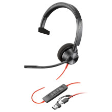HP Poly Blackwire 3310 monofoninės USB-C ausinės + USB-C / A adapteris