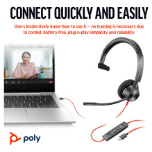HP Poly Blackwire 3310 Monaural USB-C Headset +USB-C / A Adapter HP Poly Blackwire 3310 Monaural USB-C Headset +USB-C / A Adapter