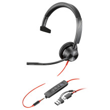 HP Poly Blackwire 3315 Monoural Microsoft Teams sertifikuotos USB-C ausinės + 3,5 mm kištukas + USB-C / A adapteris