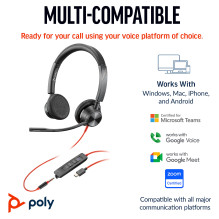 HP Poly Blackwire 3325 Stereo USB-C Headset +3.5mm Plug +USB-C / A Adapter