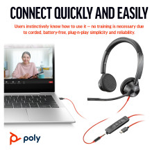 HP Poly Blackwire 3325 stereo USB-C ausinės + 3,5 mm kištukas + USB-C / A adapteris