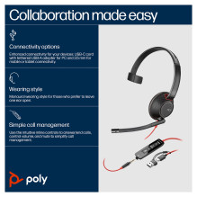 HP Poly Blackwire 5210 monofoninės USB-C ausinės + 3,5 mm kištukas + USB-C / A adapteris (didmeninė prekyba) HP Poly Blackwire 5210 monofoninės USB-C ausinės + 3,5 mm kištukas + USB-C / A adapteris (didmeninė prekyba)