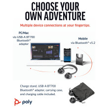 HP Poly Voyager 4320 UC Stereo USB-A Headset +BT700 USB-A Adapter +Charging Stand HP Poly Voyager 4320 UC Stereo USB-A Headset +BT700 USB-A Adapter +Charging Stand