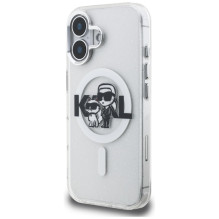 „Karl Lagerfeld IML“ blizgučių ir „Karl Choupette“ eskizo logotipo „MagSafe“ dėklas, skirtas „iPhone 16“ – permatomas