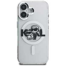 Karl Lagerfeld IML Glitter Karl &amp; Choupette Sketch Logo MagSafe Case for iPhone 16 - Transparent