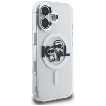 „Karl Lagerfeld IML“ blizgučių ir „Karl Choupette“ eskizo logotipo „MagSafe“ dėklas, skirtas „iPhone 16“ – permatomas