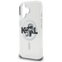 Karl Lagerfeld IML Glitter Karl &amp; Choupette Sketch Logo MagSafe Case for iPhone 16 - Transparent