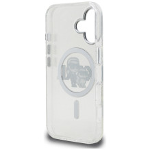 „Karl Lagerfeld IML“ blizgučių ir „Karl Choupette“ eskizo logotipo „MagSafe“ dėklas, skirtas „iPhone 16“ – permatomas
